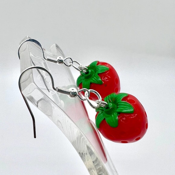 Strawberry Earrings - Red Strawberries - Summer Fruit Earrings - Picture 6 of 8